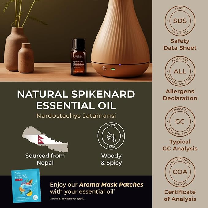 Gya Labs Spikenard Essential Oil - 0.34 Fl Oz - for Hair, Skin, Diffuser, Aromatherapy & DIY Candle Making Scent