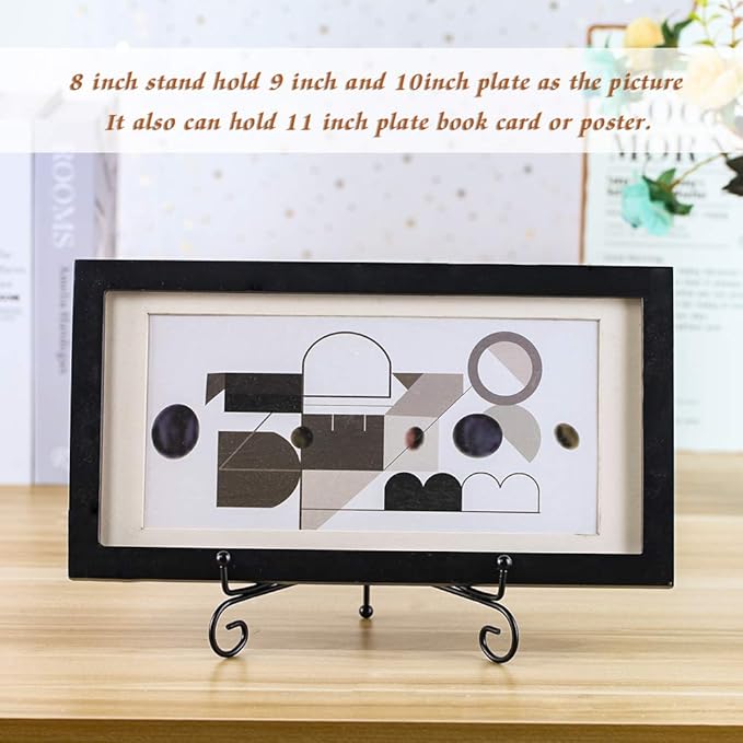 (4 pack)8"Iron Display Stand, Black Iron Easel Plate Display Photo Holder Stand, Displays Picture Frames, Cookbooks, Decorative Plates, Tablets and Art