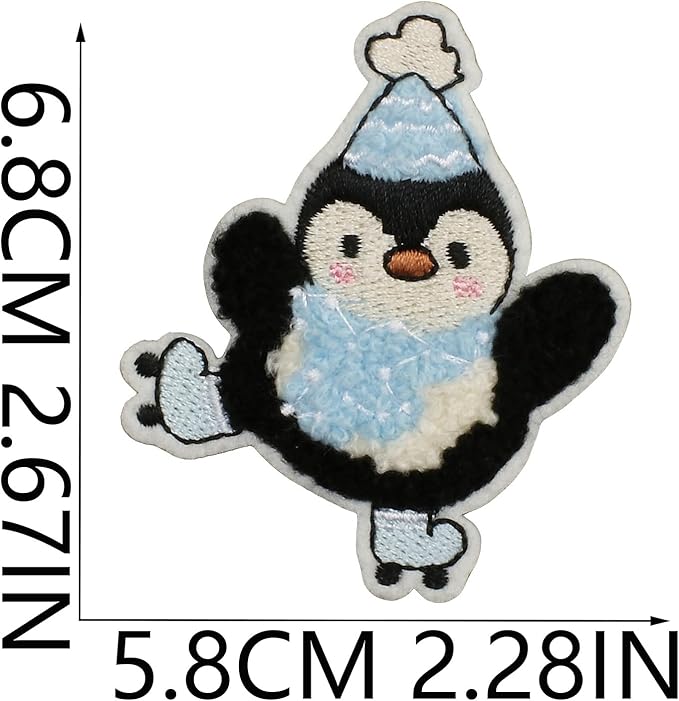 Christmas Penguins Iron on Patches 12Pcs Chenille Embroidery Sew on Stickers Applique for DIY Crafts T Shirt Clothing Jackets Backpacks Jeans Party Decorations Accessories