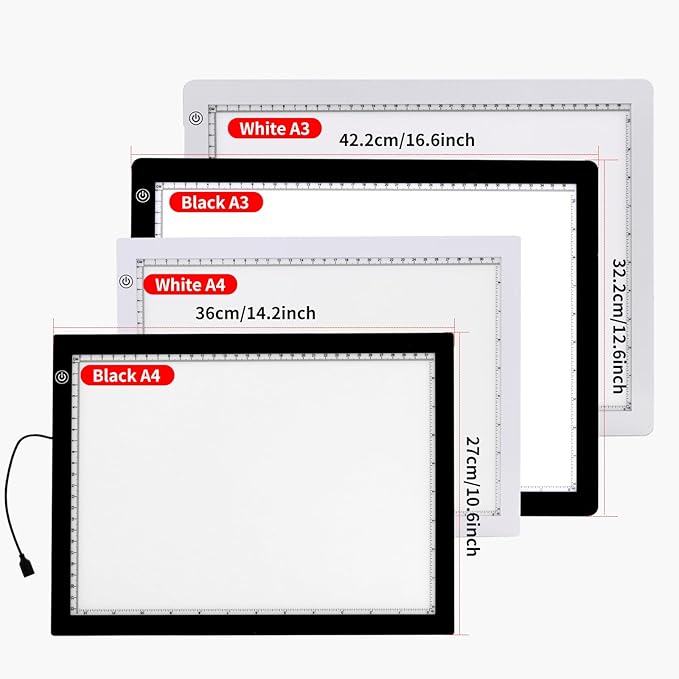 A3 Light Pad with Foldable Stand, UL Certified Adapter, 8000 Lux Super Bright Ultra Thin Pad for Cricut Weeding Vinyl, Artist Drawing Light Box/Board/Table for Tracing, Sketching - Black