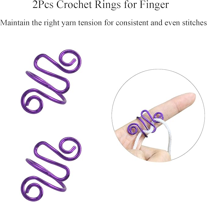 2Pcs Crochet Rings for Finger, Crochet Tension Ring for Crocheting Open Adjustable Yarn Guide Crochet Tension Ring Crochet Accessories Knitting Loop Ring for Finger (Purple), SATONBEYI