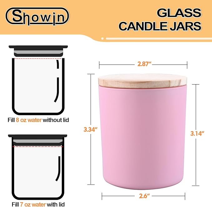 8 OZ Thick Candle Jars for Making Candles 15 Pcs, Empty Jars with Wood Lids for Candle Making, Sample Container, Matte Pink