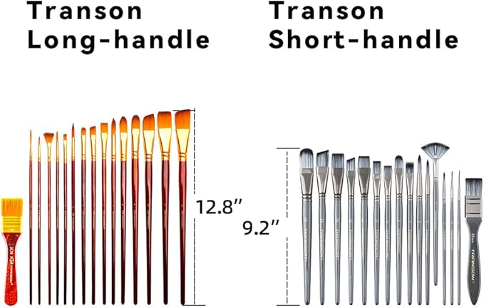 Transon 16pcs Professional Long Artist Paint Brush Set with Brush Case Assorted for Acrylic Watercolor Gouache Oil Tempera and Body Painting