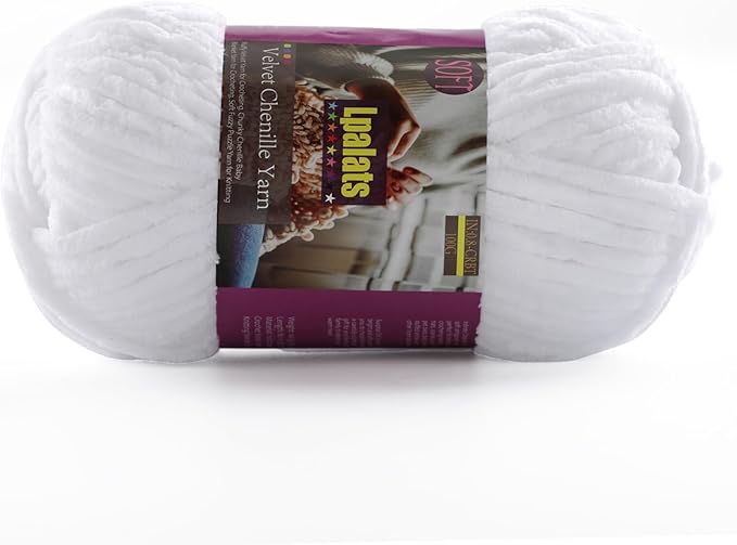 Chunky Chenille Yarn for Crocheting - 100g/3.5oz Baby Blanket Yarn for Crocheting Soft - 87 Yards Fluffy Thick Plush Yarns for Knitting Blankets Amigurumi (1, White)