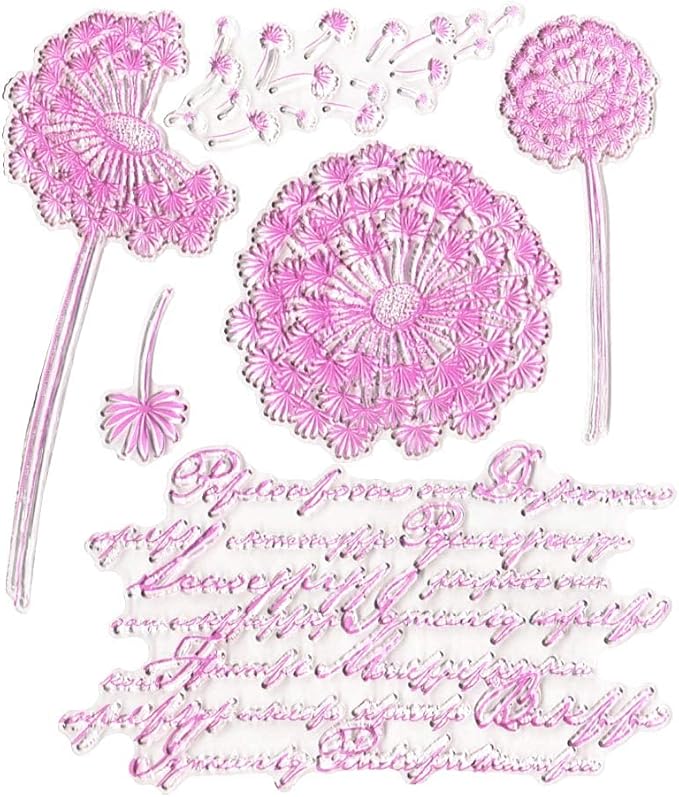 Pink Flying Dandelion Flowers Background Clear Stamps Silicone Stamp Cards with Sentiments,Greeting Words Pattern for Holiday Card Making Decoration and DIY Scrapbooking Album DIY Crafts