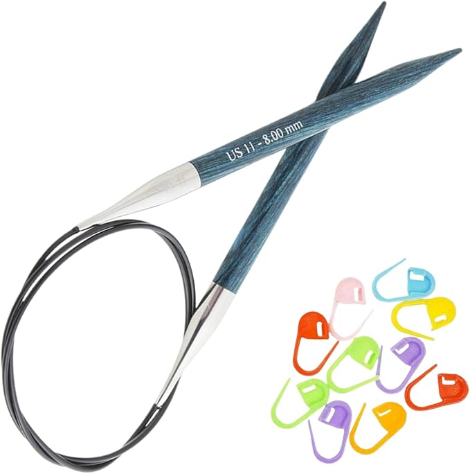 KnitPro Dreamz Circular Knitting Needles 16 inch, Size 11 (40cm, 8.00mm) with 10 Colorful Stitch Markers