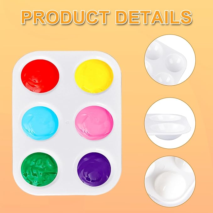 100 Pcs White Plastic Paint Palette 6 Well Watercolor Palette Paint Palettes Craft Paint Trays Finger Painting Tray Rectangular Plastic Paint Tray for DIY Art Painting Watercolor Craft