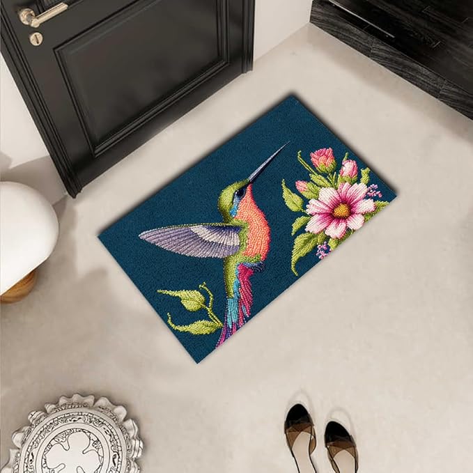 Latch Hook Kits for Adults, Pre-Printed Handmade Rug Crochet Yarns DIY Door Mat Kits for Home Decor Festival Gift 23.6"X15.8" (Hummingbird)