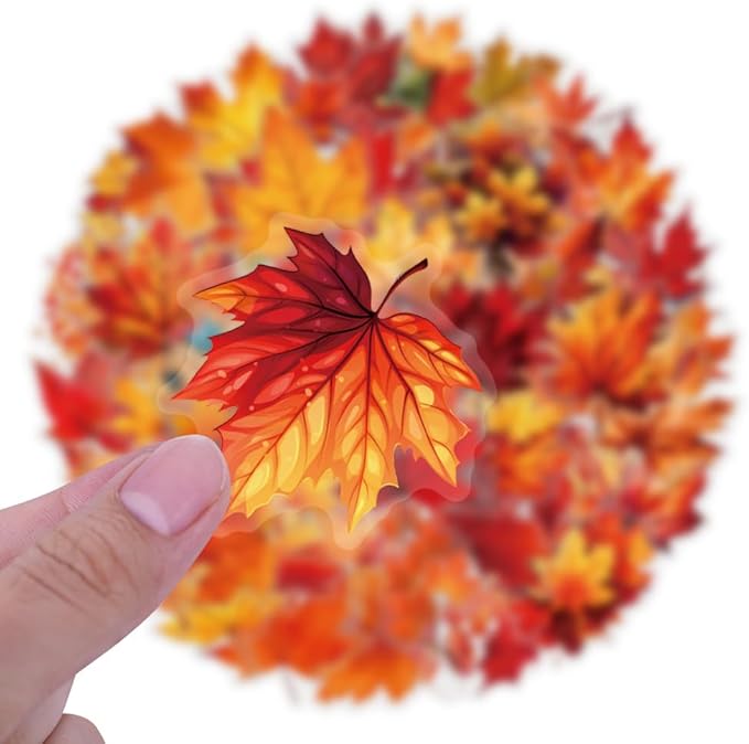 60 Pcs Fall Maple Leaf Stickers, Transparent Autumn Thanksgiving Stickers, Waterproof PET Vinyl Decals for Journaling, Scrapbooking, Laptop, Water Bottle, Gift Tags, Seasonal Decor