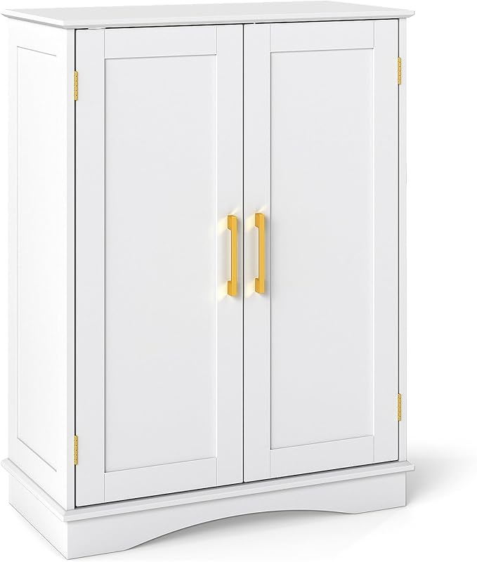 Tangkula Bathroom Floor Storage Cabinet, 31.5" H Freestanding Pantry Cabinet with 2 Doors and Adjustable Shelves, Kitchen Cupboard for Living Room, Dining Room, Bathroom (White, 31.5" H)