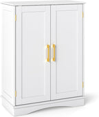 Tangkula Bathroom Floor Storage Cabinet, 31.5" H Freestanding Pantry Cabinet with 2 Doors and Adjustable Shelves, Kitchen Cupboard for Living Room, Dining Room, Bathroom (White, 31.5" H)
