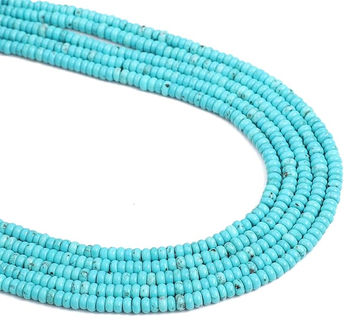 Natural Blue Turquoise Spacer Beads Caps Rondelle Disk Loose Beads for Beading Jewelry Making 4mmx2mm 38cm