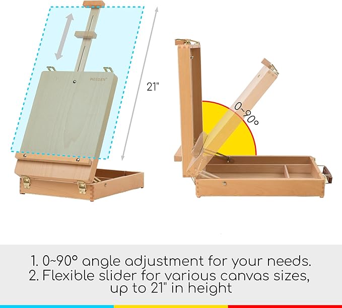 MEEDEN Tabletop Art Sketchbox Easel : Solid Beechwood Table Easels for Painting Canvas, Adjustable Desktop Easel - Art Supply Storage Box for Adults & Artist