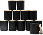 14 OZ Thick Candle Jars for Making Candles 12 Pcs, 3 Wick Empty Jars with Wood Lids for Candle Making, Sample Container,Matte Black