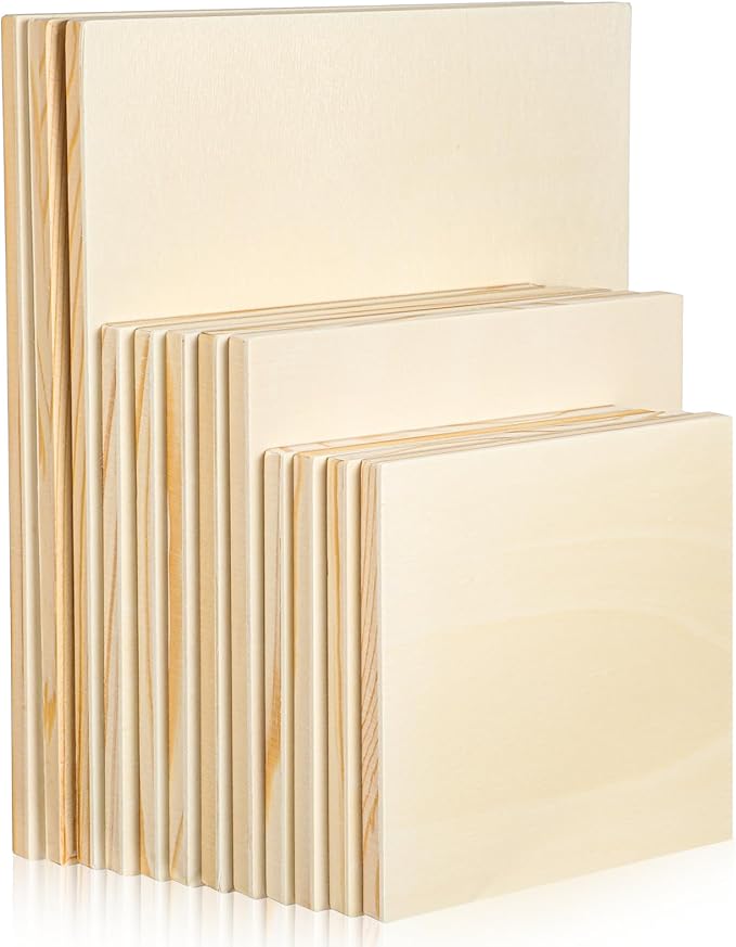 12 Pack Wood Canvas Boards Unfinished Square Wood Panels Paint Pouring Panels for Pouring Art, Crafts, Painting, and Decor, 9x7.5Inch/6x6Inch/4.7x4.7Inch