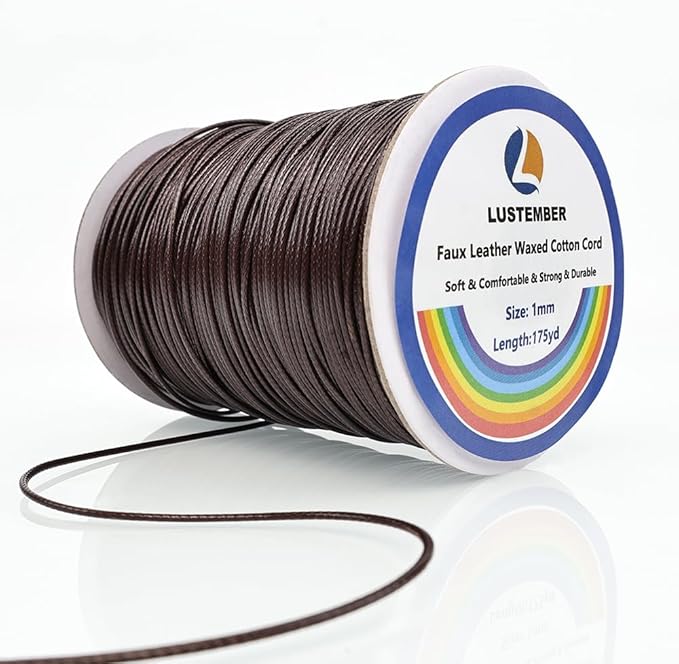 1mm Faux Leather Waxed Cotton Cord, 175 Yards – Durable Necklace String, Soft and Textured Cord for Necklaces, Bracelets, and Jewelry Making