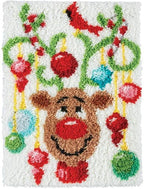 DL-YTG Latch Hook Kits Rug Deer Crochet Yarn Cushion Colour Pre-Printed Canvas Cover Rug Carpet Embroidery Needlework DIY Hook and Latch Kit Christmas Home Decoration 52x38cm/20 X15inch