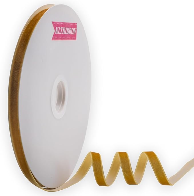 Nylon Single Face Velvet Ribbon,3/8 Inch X 25 Yards Spool (Gold)