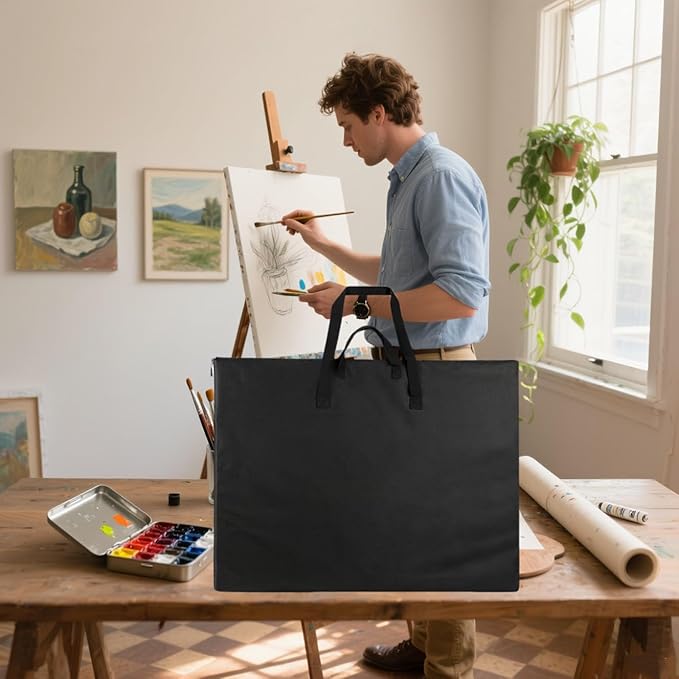 Art Portfolio Bag, 26 x 38 Inch Art Portfolio Cas, Black Carrying Storage Case for Poster, Sketching, and Drawing (Black)