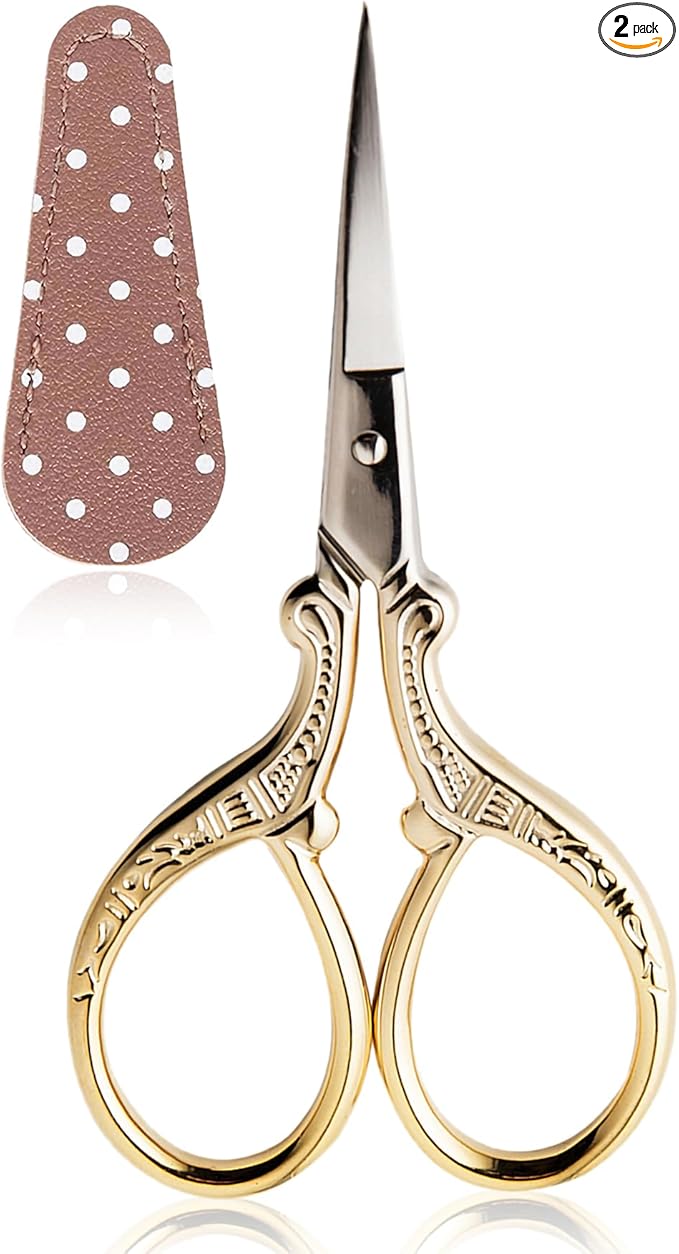 BIHRTC 3.6Inch Vintage Crochet Scissors - Small Embroidery Scissors with Stainless Steel Sharp Pointed Blades - Ideal for Sewing, Craft, DIY & Artwork DIY Tool