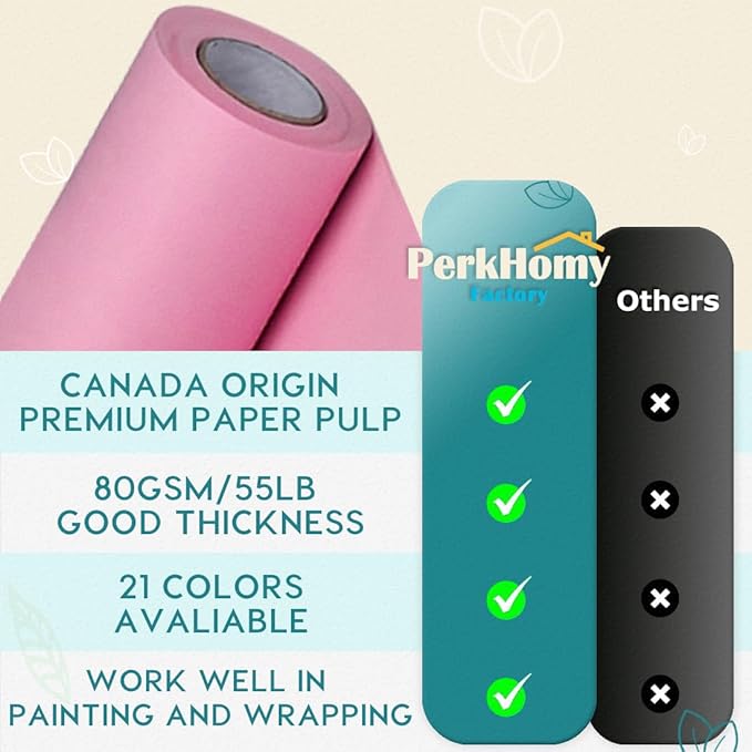 SMART&CASUAL 15" x 450" (37.5') Kraft Paper Roll for Art Craft Supplies Gift Wrapping Moving Packing Kids Painting Drawing Paint Easel Poster Chart Paper (Light Pink, 15" W x 450" L (37.5'))