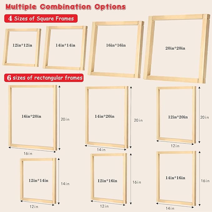 Gylreus 16 Pcs 4 Sets Stretcher Bars for Needlework Wooden Canvas Stretcher Bars 10 Different Size Combinations Embroidery Stretcher Bars for Cross Stitch Frame Set with Thumbtack and Remover Tool