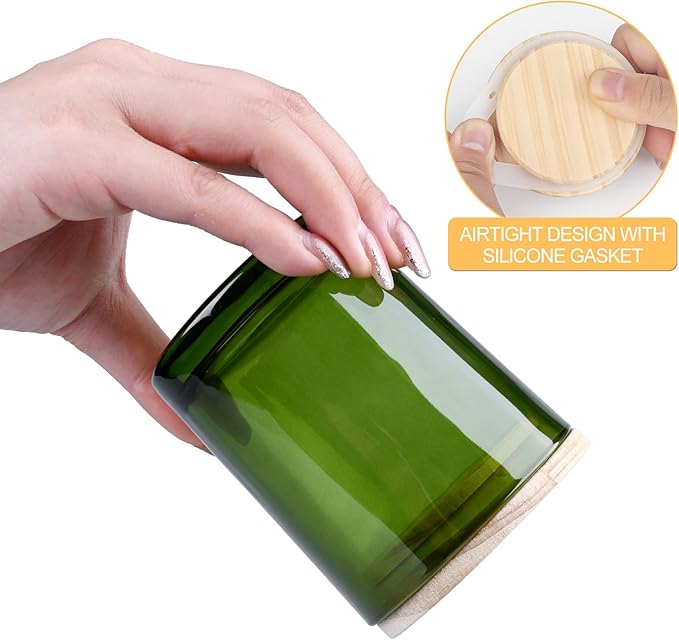 Thick Candle Jars for Making Candles 12 Pcs, 7 OZ Empty Jars with Wood Lids for Candle Making, Sample Container, Clear Green