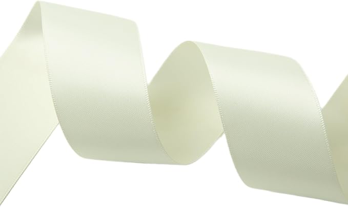 Cream Ribbon 1-1/2 Inch Double Face Satin Ribbon for Gift Wrapping Hair Bows Making Chair Sash Valentine's Day Wedding Birthday Party Invitation Decorations Floral Craft Sewing, 25 Yards