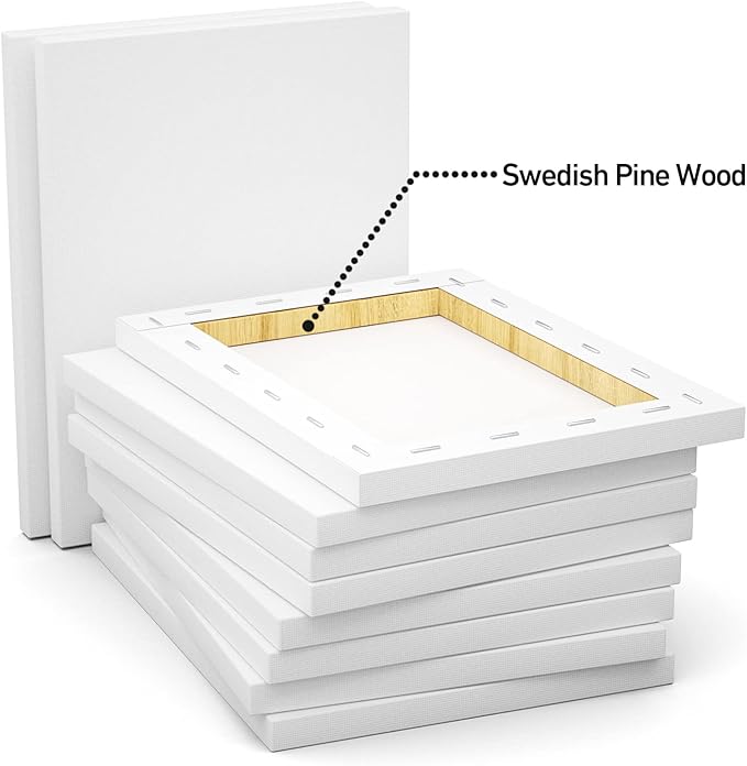 GOTIDEAL Stretched Canvas, 8x10 Inch Set of 10, Primed White - 100% Cotton Artist Canvas Boards for Painting, Acrylic Pouring, Oil Paint Dry & Wet Art Media