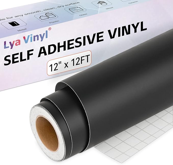 Matte Black Permanent Vinyl, 12" x 12 FT Vinyl with Cricut Cutting Machine - Lya Vinyl Matte Black Adhesive Roll for Mug, Cup, Window & Home Decal