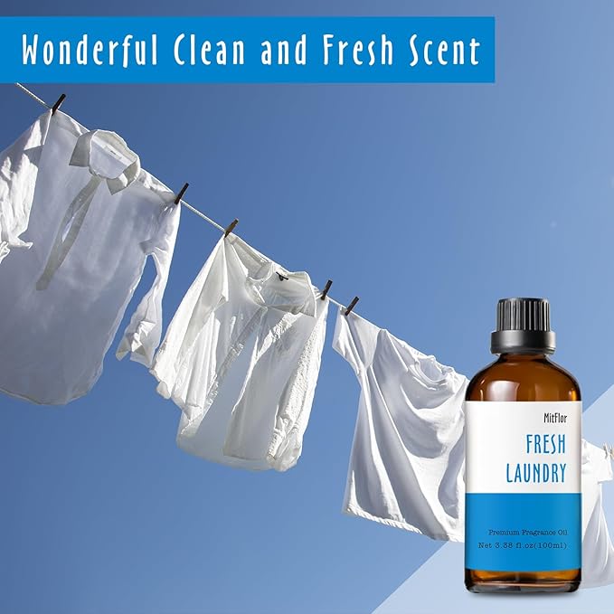 Fresh Laundry Fragrance Oil 3.38 OZ/100ML, MitFlor Single Scented Oil, Fragrance Oil for Soap & Candle Making, Aromatherapy Diffuser Oil