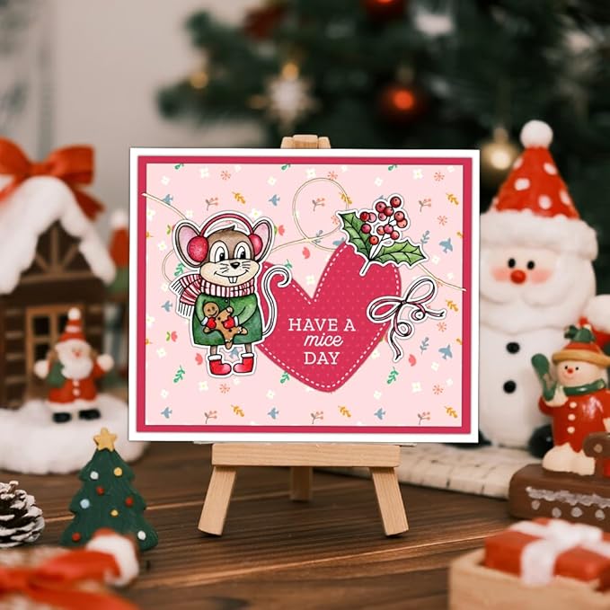 Christmas Clear Stamp Set Reusable Clear Silicone Stamps with Pumpkins, Skulls, Bats, Santa Claus and Holiday Designs for Cards, Scrapbooking, journaling and DIY templates (Christmas Mouse)