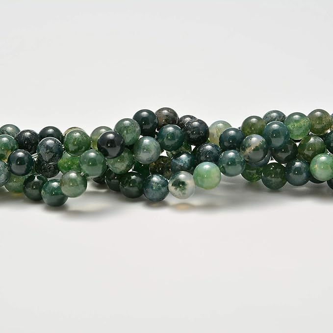NCB 100pcs Original Natural Stone Beads Gemstone Round Loose Beads 6mm 8mm 10mm (Green Moss Agate, 6mm 100Beads)