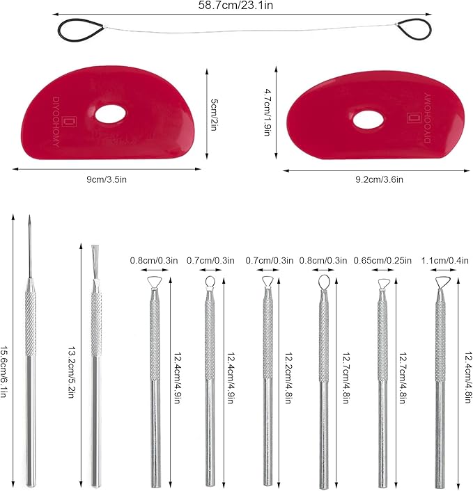 DIYOOHOMY Pottery Carving Tools, Clay Sculpting Tools with Pottery Ribs Needle Wire Cutter for Polymer Sculpting, Modeling, Shaping, Trimming, Cutting, Air Dry Clay, Ceramic DIY Crafts Supplies (11)