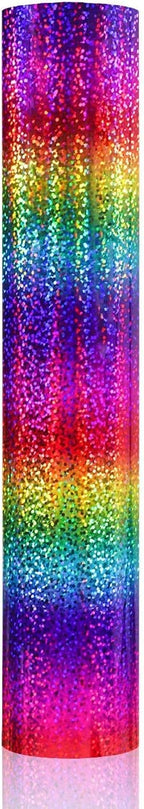 GIRAFVINYL Sparkle Glitter Vinyl, Gradient Rainbow Permanent Vinyl, Indoor Glitter Rainbow Vinyl for Home, Car and Tumbler Decor, 12" x 6FT