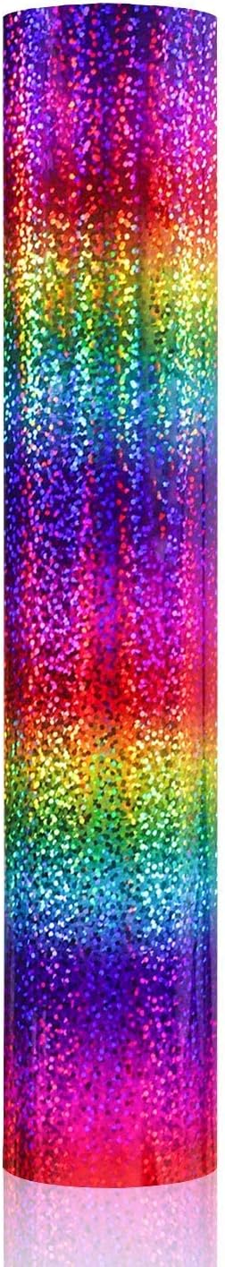 GIRAFVINYL Sparkle Glitter Vinyl, Gradient Rainbow Permanent Vinyl, Indoor Glitter Rainbow Vinyl for Home, Car and Tumbler Decor, 12" x 6FT