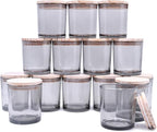 8 OZ Thick Candle Jars for Making Candles 15 Pcs, Gray Empty Jars with Wood Lids for Candle Making, Sample Container,Clear Gray
