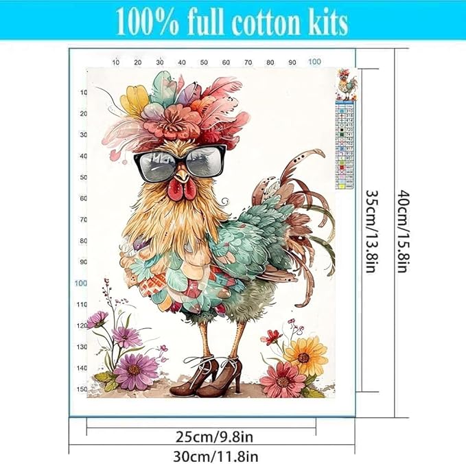 Lzyueyuan Chicken Stamped Cross Stitch Kits for Adults Beginner, Animal Cross Stitch Ornament Kits Counted Embroidery Needlepoint Kits Home Decor 11.8X15.7inch