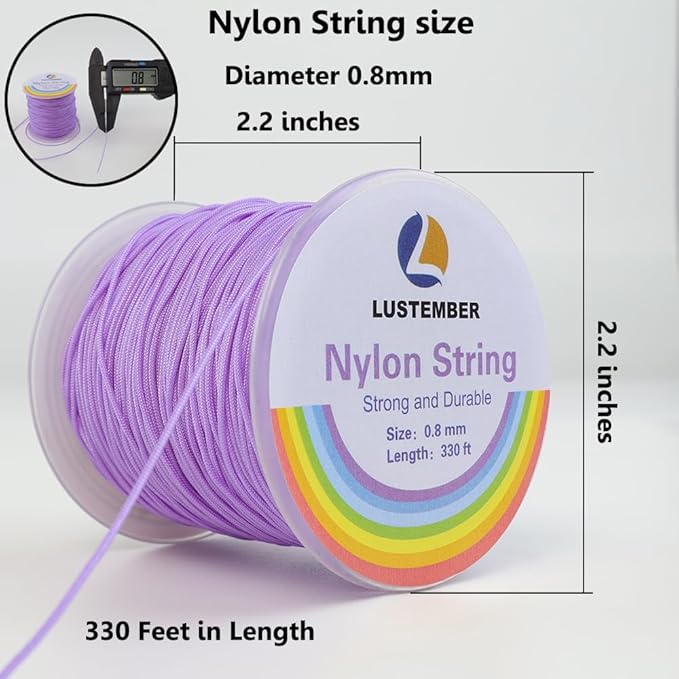 0.8mm Nylon String, Strong Bracelet String, Durable Nylon Cord for Jewelry Making, Bracelets, Beading, Necklaces, Rattail Braiding, Kumihimo, Wind Chimes, Blinds and Handicrafts