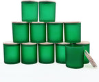 SHOWIN 14 OZ Thick Candle Jars for Making Candles 12 Pcs, 3 Wick Empty Jars with Wood Lids for Candle Making, Sample Container, Frosted Green