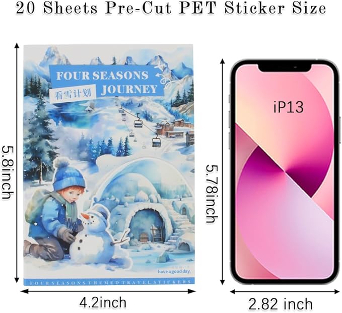 Winter Pre-Cut Journal Sticker Book for Junk Journaling, Transparent PET White Snow Landscape Stickers for Scrapbook Supplies, Scrapbooking, Collage, Planners, Bujo, 20 Sheets