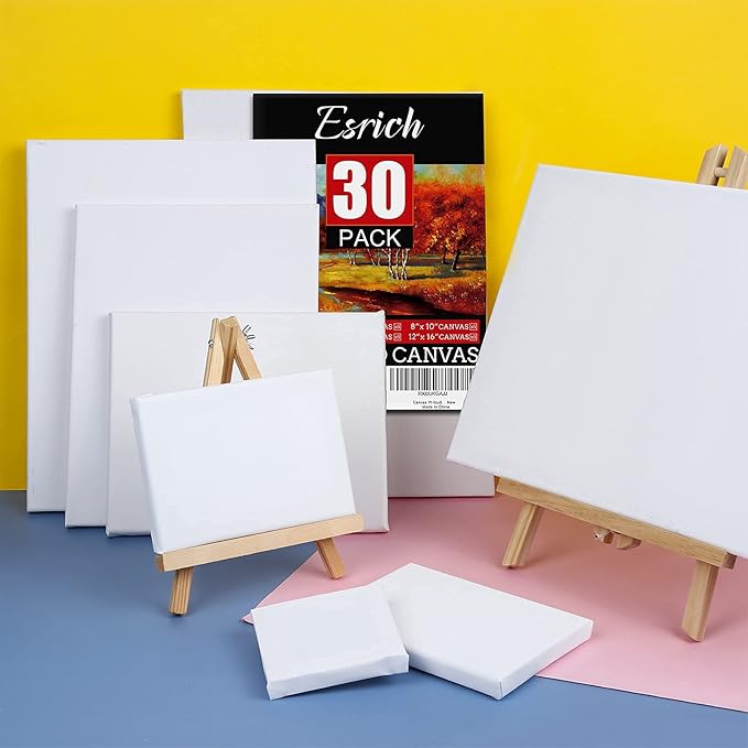 30 Pack Canvases for Painting with 4x4, 5x7, 8x10, 9x12, 11x14, 12x16, Painting Canvas for Oil & Acrylic Paint