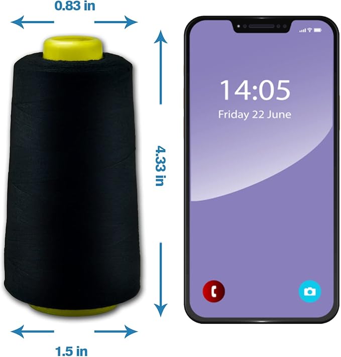 White Black Serger Thread, All-Purpose Thread for Sewing, Polyester, 4 Cones of 3000 Yards Each Spool for Sewing Machine