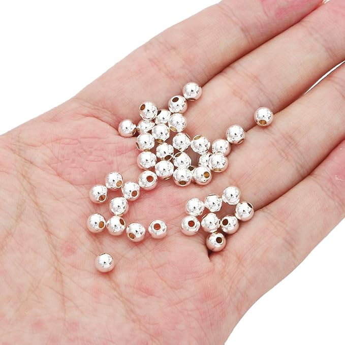 Silver Plated Round Spacer Beads 5mm 60pcs for Jewelry Making Findings Non Tarnish