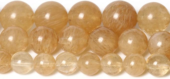 60pcs 6mm Natural Stone Beads Gold Rutilated Quartz Beads Energy Crystal Power Gemstone for Jewelry Making, DIY Bracelet Necklace