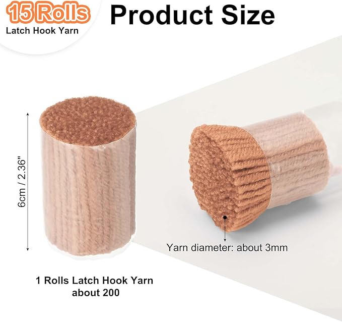 PATIKIL 15 Rolls Latch Hook Yarn, Latch Hook Kit Yarn Precut Hook Rugs Making Crochet Bundles for Latch Hook Rug Adults Beginners Tapestry DIY Craft, Light Brown