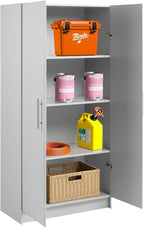 Prepac Elite Tall Garage Storage Cabinet & Pantry Storage Cupboard, 2-Door Freestanding Bathroom or Pantry Cabinet with Adjustable Shelves, 16" D x 32" W x 65" H, Light Gray