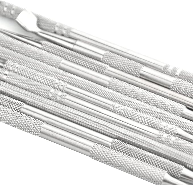 TOVOT 10PCS Stainless Steel Clay Sculpting Tools Metal Sculpting Tools Double-Side Clay Modeling Tools Wax Carving Tools (Silver-2)