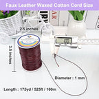 1mm Faux Leather Waxed Cotton Cord, 175 Yards – Durable Necklace String, Soft and Textured Cord for Necklaces, Bracelets, and Jewelry Making