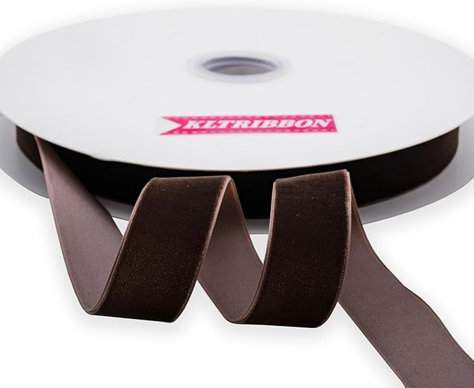 Nylon Velvet Ribbon Single Faced,1 Inch X 25Yards Spool (Brown)